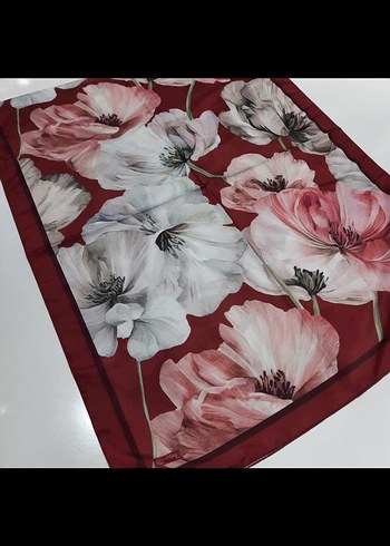 Bordo Çiçek Desenli Kadın Fular