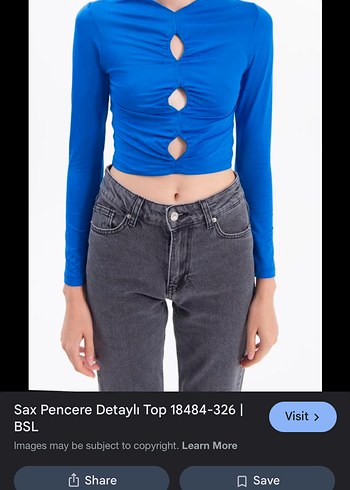 Uzun Kollu Mavi Crop Bluz - Görsel 3