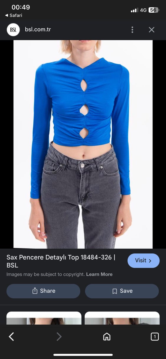 Uzun Kollu Mavi Crop Bluz - Görsel 3