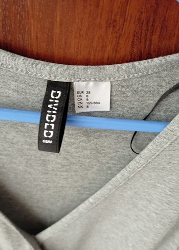 Gri V Yaka Uzun Kollu penye elbise - Görsel 2