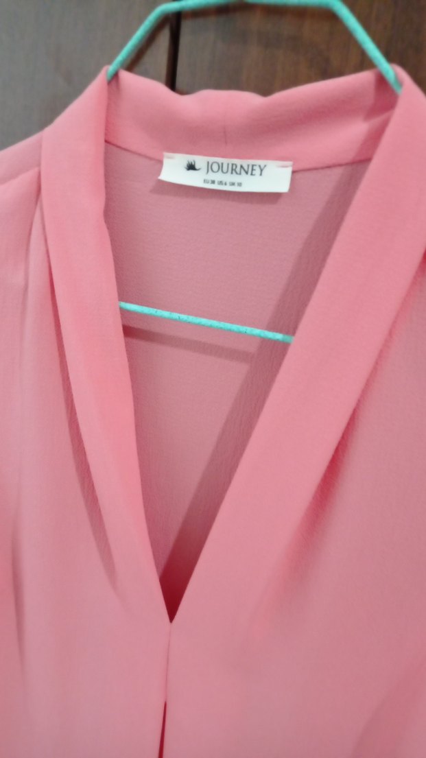 Pembe V Yaka Kolsuz Salaş Bluz - Görsel 3