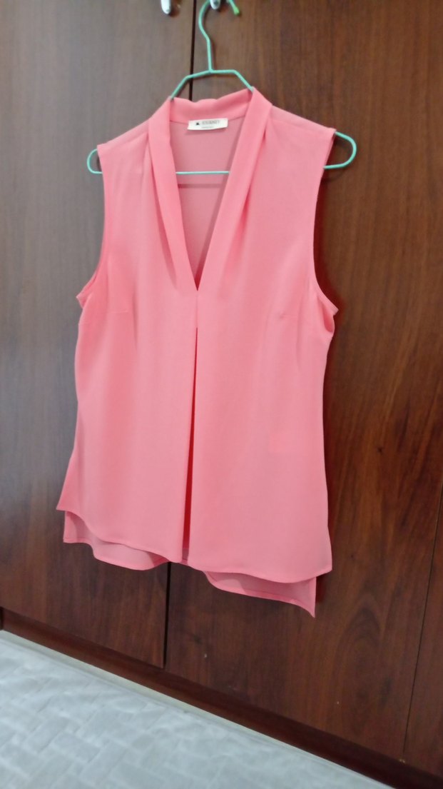 Pembe V Yaka Kolsuz Salaş Bluz - Görsel 5