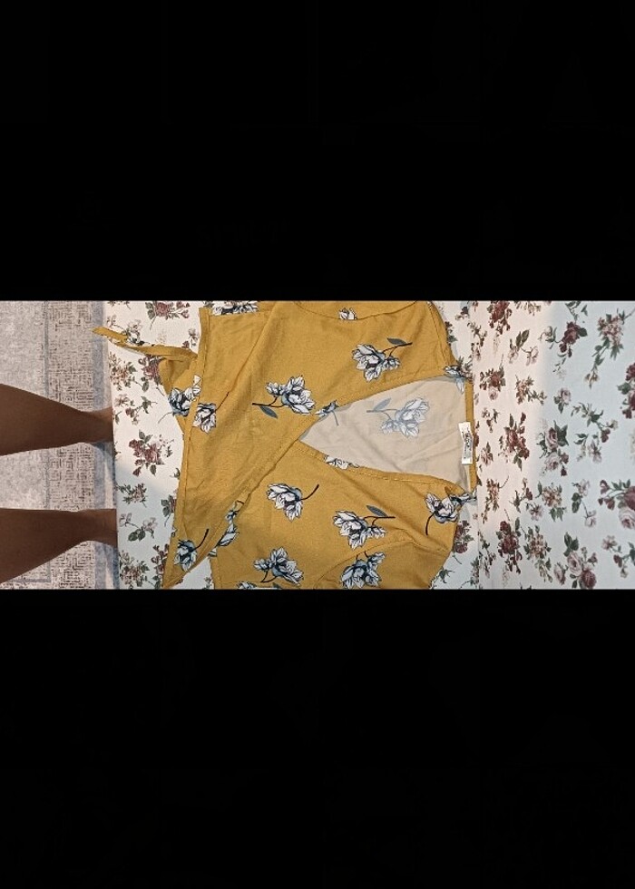 Sarı ince hafif crop ipli bağlamalı - Görsel 2