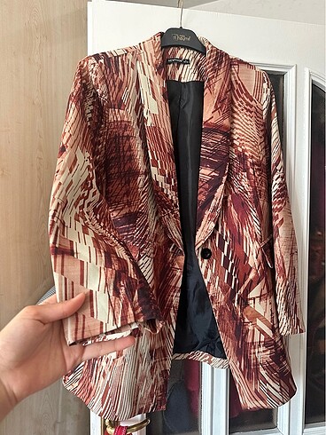 l Beden Desenli tek düğmeli blazer ceket