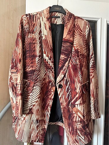 Desenli tek düğmeli blazer ceket