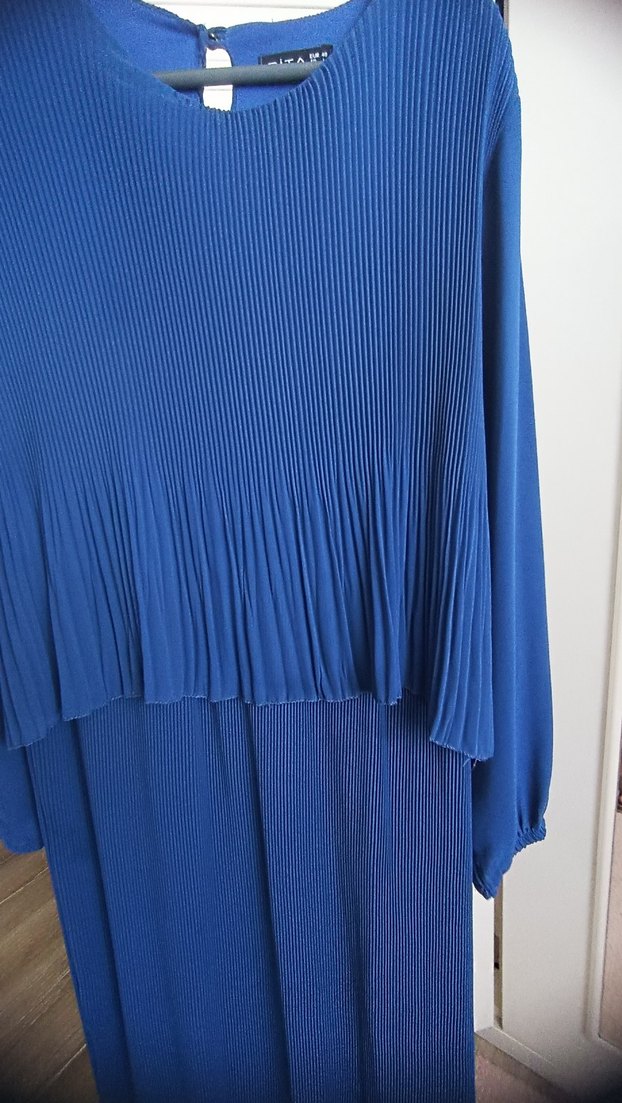 Mavi Piliseli Uzun Kollu Kadın Elbise - Görsel 2