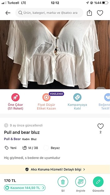 m Beden beyaz Renk Pull and bear bluz