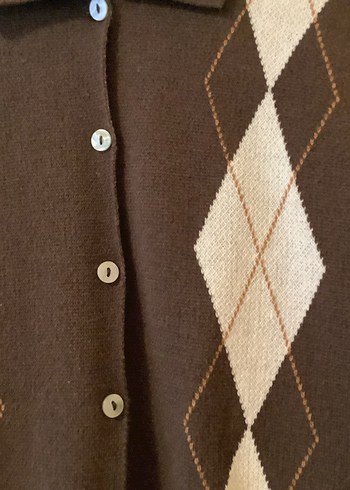 Düğmeli Kahverengi Kısa Kollu Kadın Kazak - Görsel 2