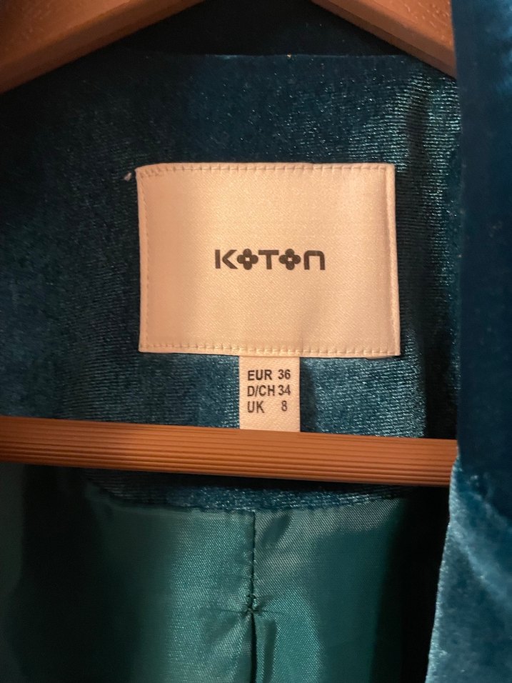 Koton Turkuaz Kadife Ceket - Görsel 3
