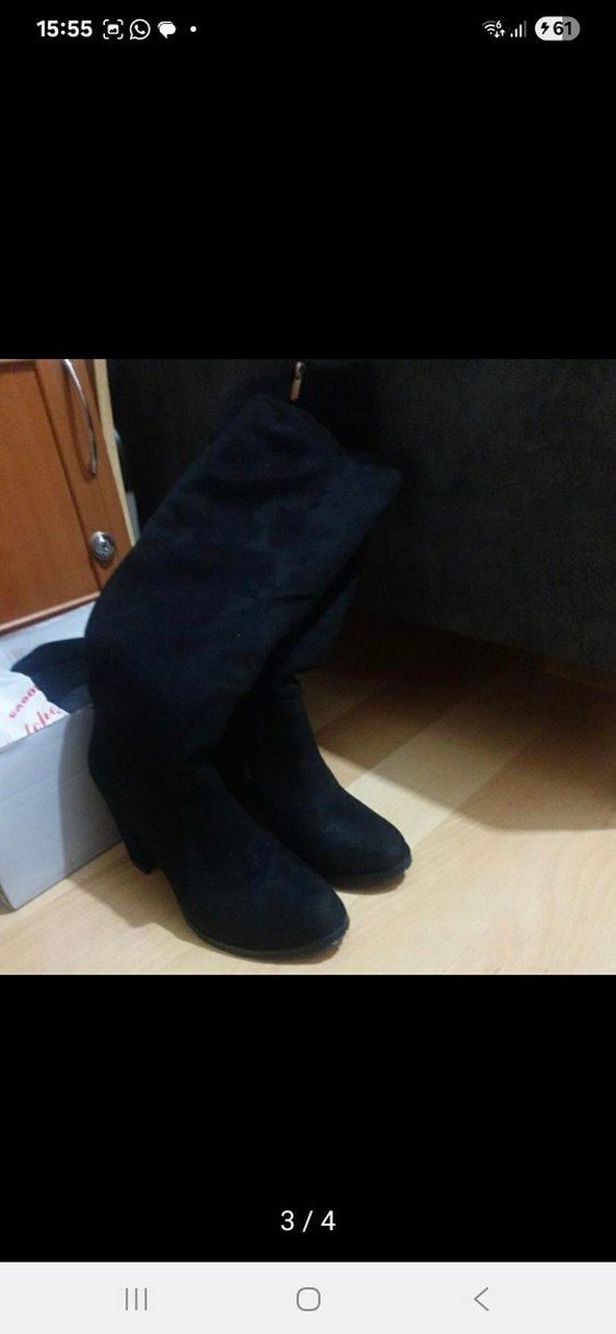 Siyah Süet Tokalı Dizüstü Topuklu Çizme - Görsel 2