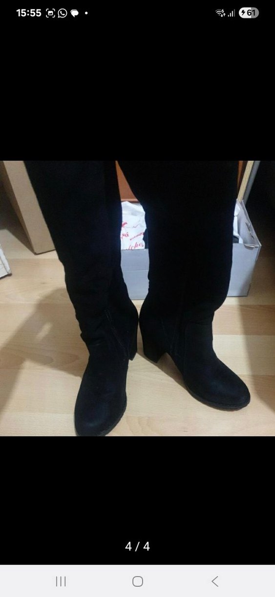 Siyah Süet Tokalı Dizüstü Topuklu Çizme - Görsel 3