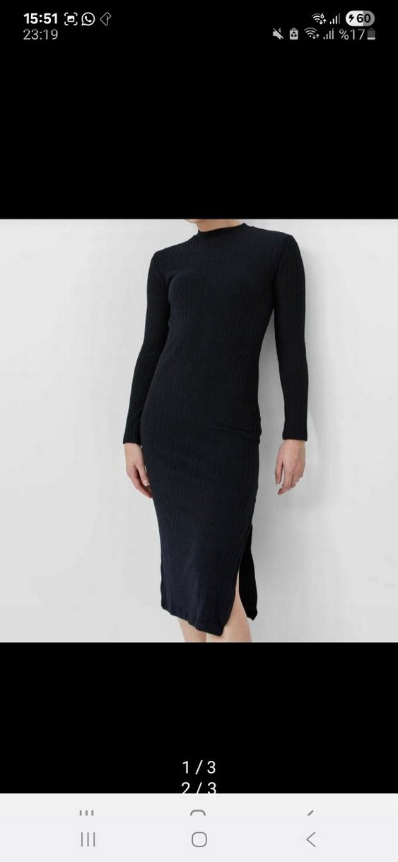 Siyah Yırtmaçlı Uzun Kollu Kadın Elbise - Görsel 2