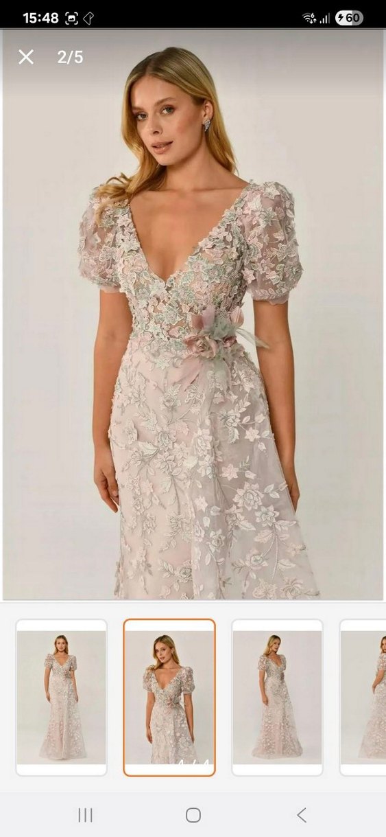 Dantel İşlemeli V Yaka Uzun Nikah Elbisesi - Görsel 2