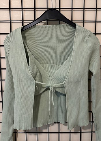 mint askılı crop üst-hırka takım