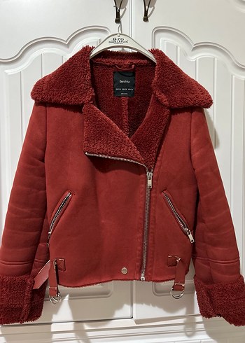 Bordo Süet Kısa Kürklü Kadın Ceket