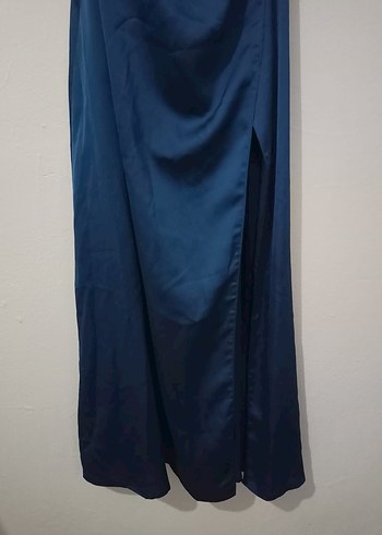 Lacivert Drapeli V Yaka Uzun Kadın Elbise - Görsel 2