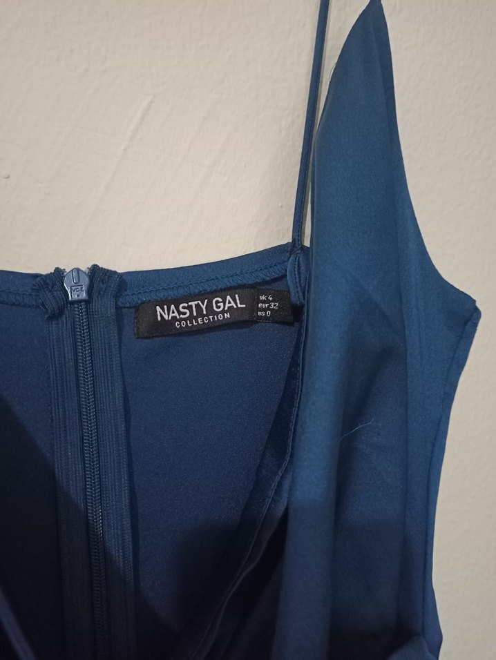 Lacivert Drapeli V Yaka Uzun Kadın Elbise - Görsel 3