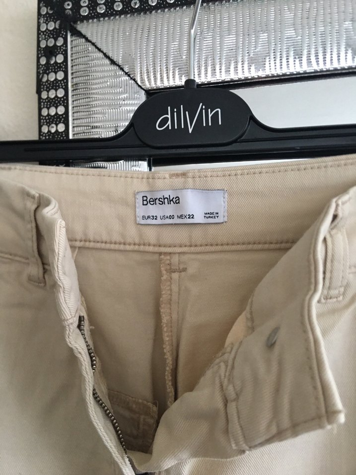 Bej Düğmeli Kadın Keten Pantolon - Görsel 3