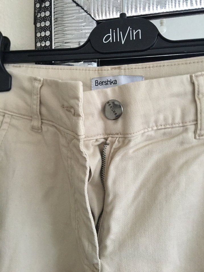 Bej Düğmeli Kadın Keten Pantolon - Görsel 4