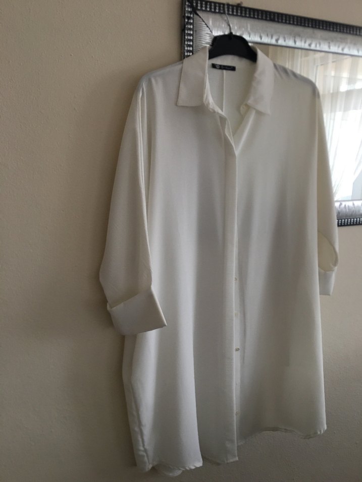 Uzun Kollu Beyaz Kadın Gömlek - Görsel 5