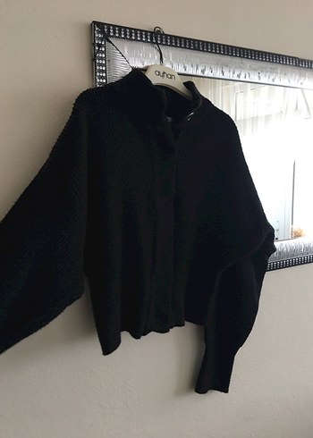 Siyah Kadın Triko Yüksek Yaka Hırka - Görsel 2