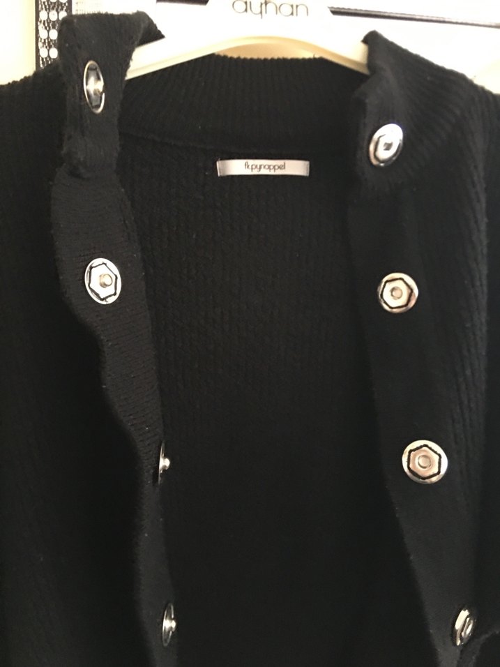 Siyah Kadın Triko Yüksek Yaka Hırka - Görsel 5