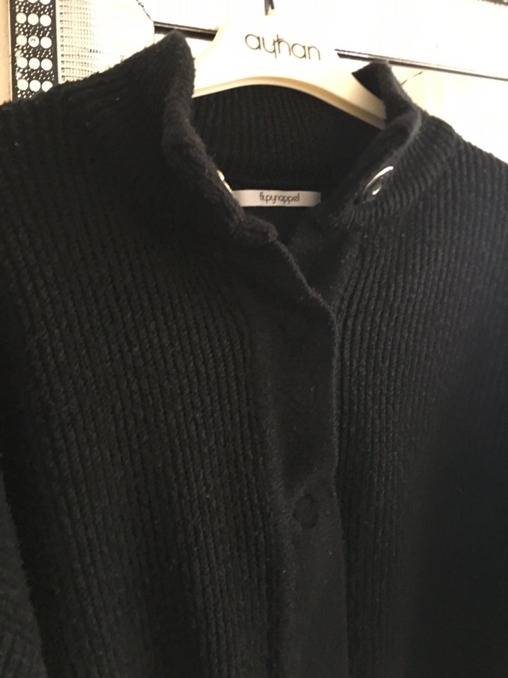 Siyah Kadın Triko Yüksek Yaka Hırka - Görsel 4