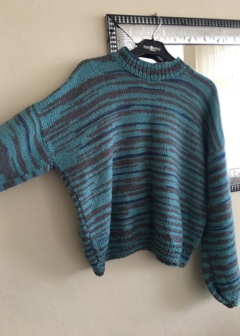 Gri Çizgili Örgü Kadın Kazak - Görsel 4