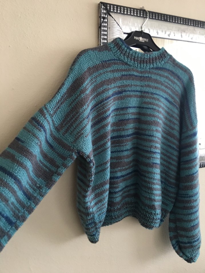 Gri Çizgili Örgü Kadın Kazak - Görsel 2