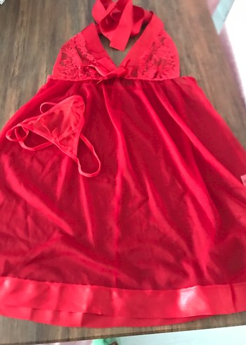 Kırmızı Saten Kurdeleli gecelik - Görsel 3