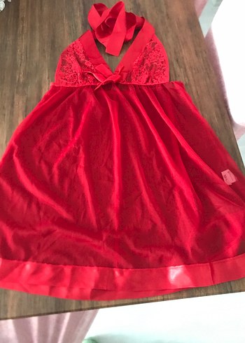 Kırmızı Saten Kurdeleli gecelik - Görsel 4