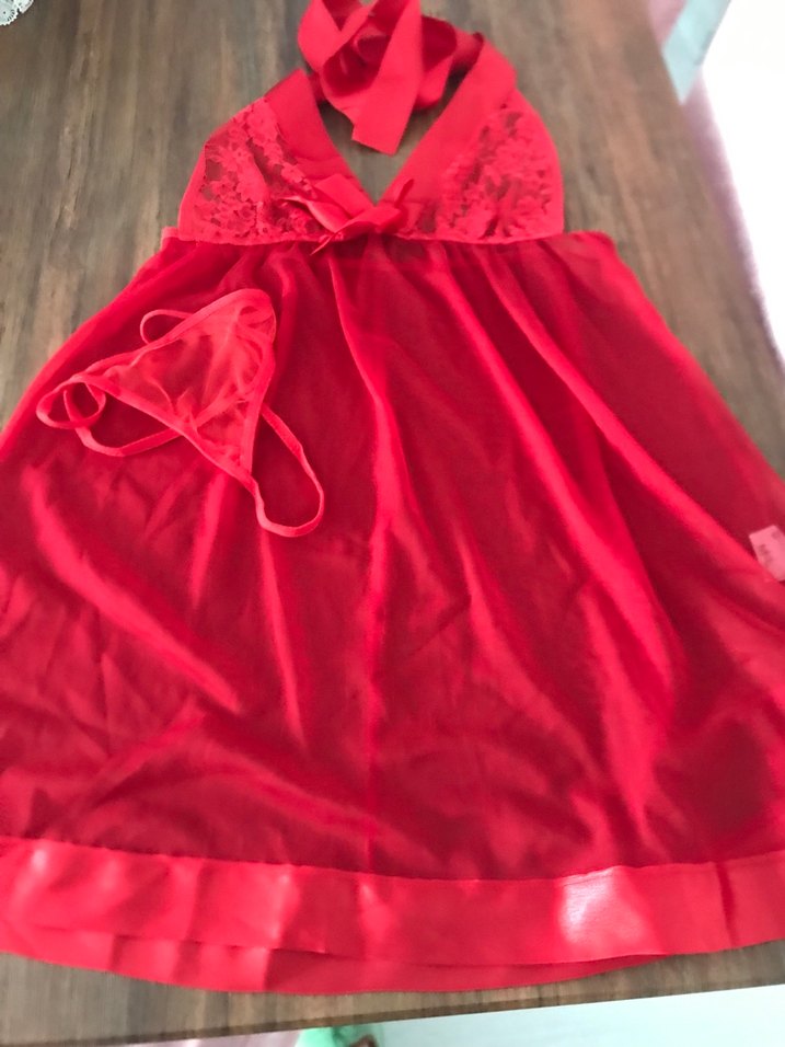 Kırmızı Saten Kurdeleli gecelik - Görsel 3