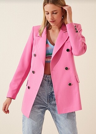 Pembe blazer ceket oversize ceket