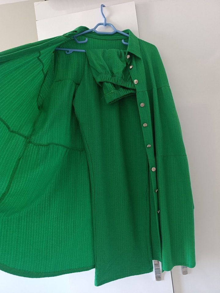 Yeşil Uzun Keten Kadın Gömlek ikili takım - Görsel 3