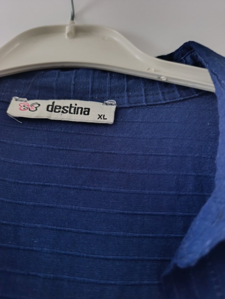 Lacivert Düğmeli Keten Kadın Gömlek - Görsel 3