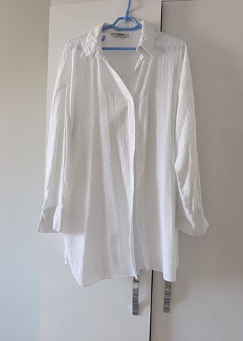 Kadın Beyaz Keten Midi Gömlek - Görsel 2