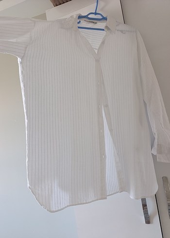 Kadın Beyaz Keten Midi Gömlek - Görsel 3