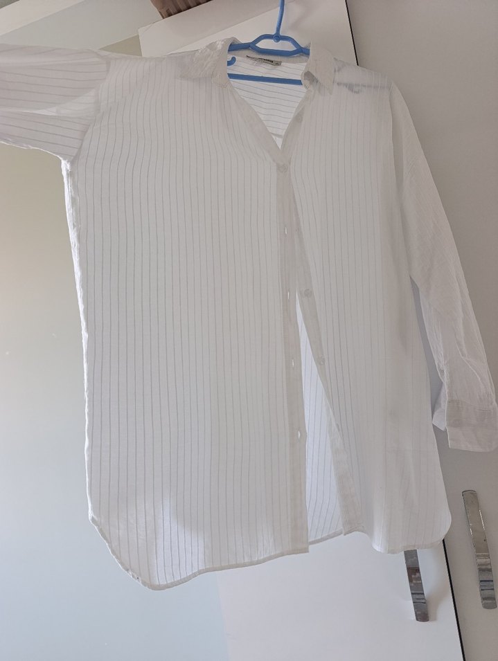 Kadın Beyaz Keten Midi Gömlek - Görsel 3