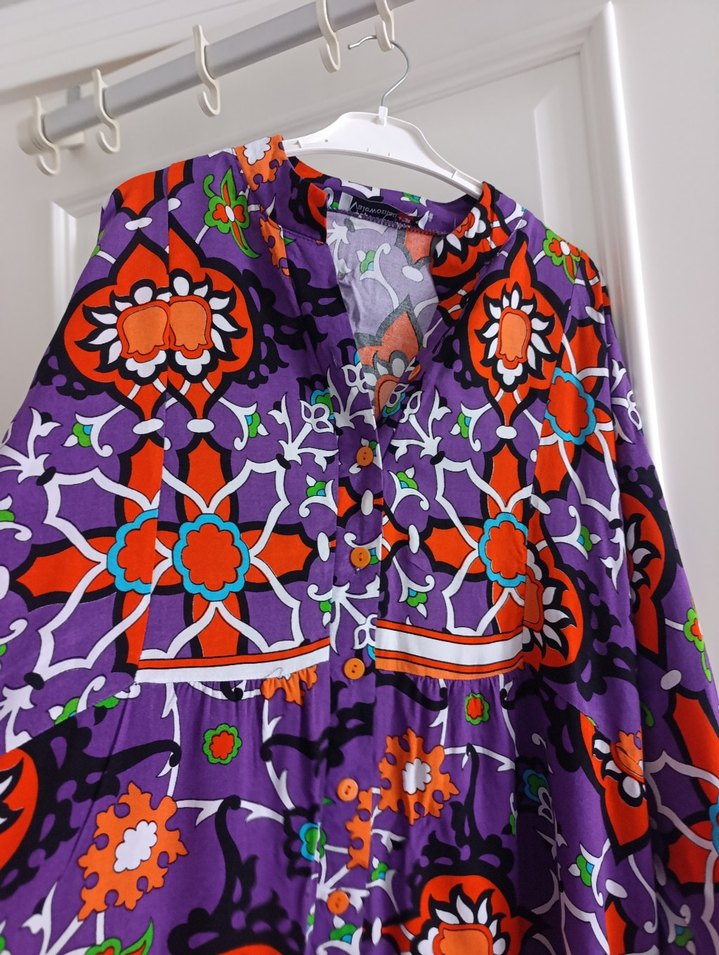 Uzun Renkli Bohem Püsküllü Elbise - Görsel 4