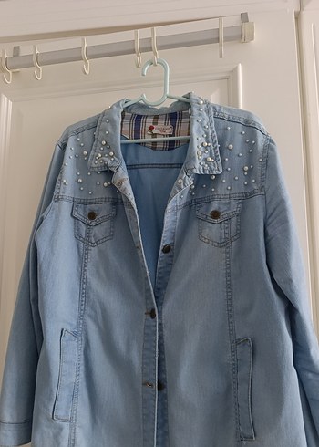 Uzun Mavi Denim Kadın Ceket - Görsel 2