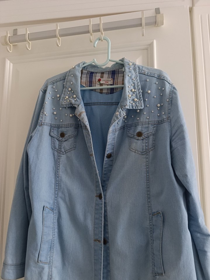 Uzun Mavi Denim Kadın Ceket - Görsel 2