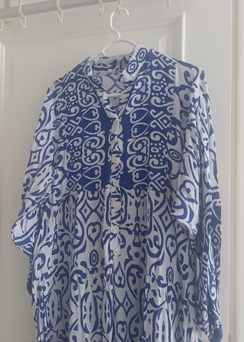 Mavi Bağlamalı Bohem Uzun Elbise - Görsel 3