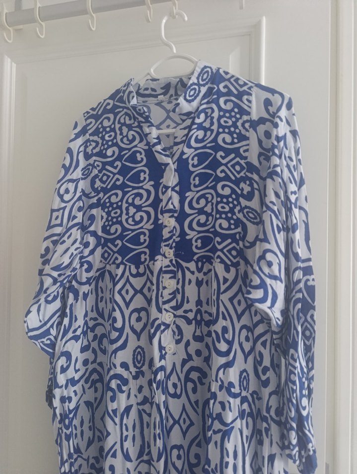 Mavi Bağlamalı Bohem Uzun Elbise - Görsel 3