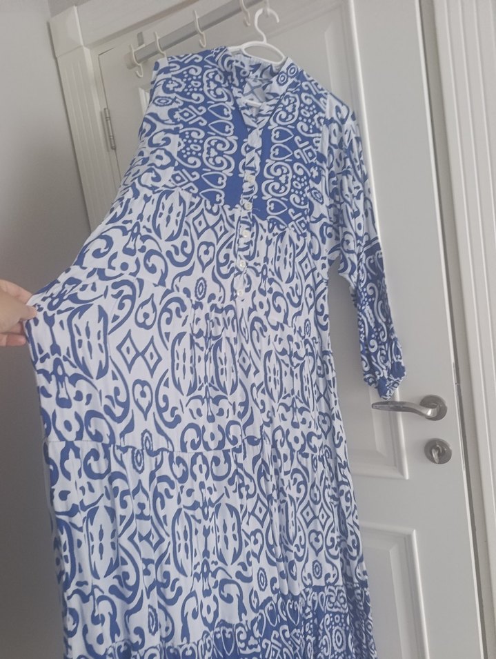 Mavi Bağlamalı Bohem Uzun Elbise - Görsel 2