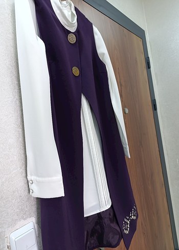 Düğmeli Mor Uzun Kadın ikili takım - Görsel 2