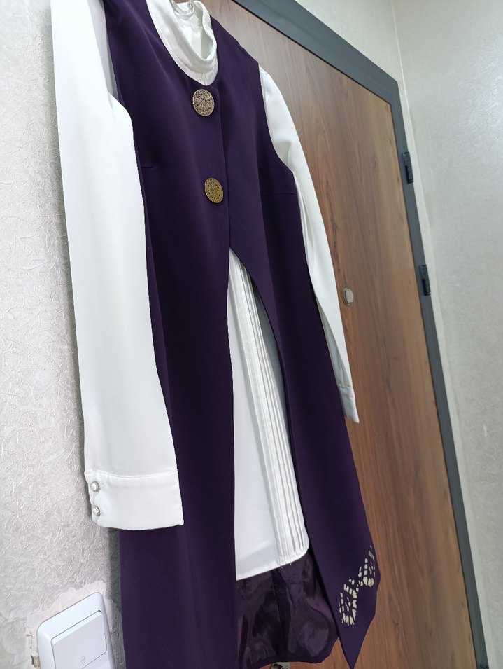 Düğmeli Mor Uzun Kadın ikili takım - Görsel 2