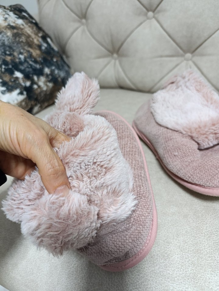 Kızlar için Pembe Peluş Ev Terliği - Görsel 3