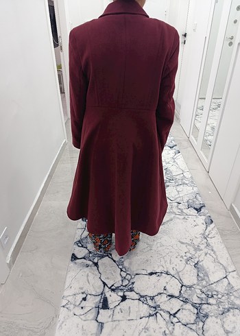 Bordo kaşe Düğmeli Kadın Uzun Kaban - Görsel 2