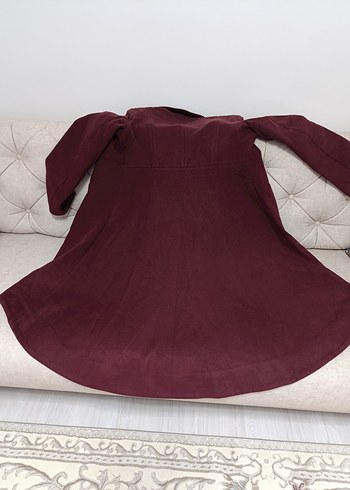 Bordo kaşe Düğmeli Kadın Uzun Kaban - Görsel 5