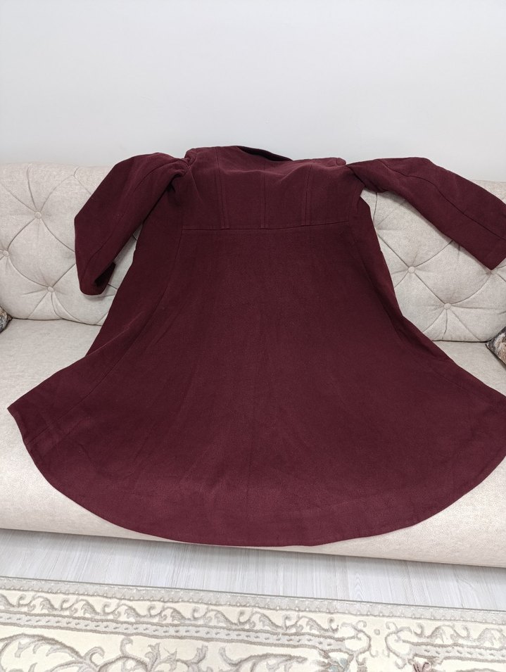 Bordo kaşe Düğmeli Kadın Uzun Kaban - Görsel 5